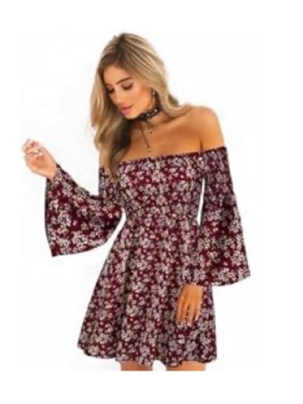 Women's Dress Summer Floral Long Sleeve Off Shoulder